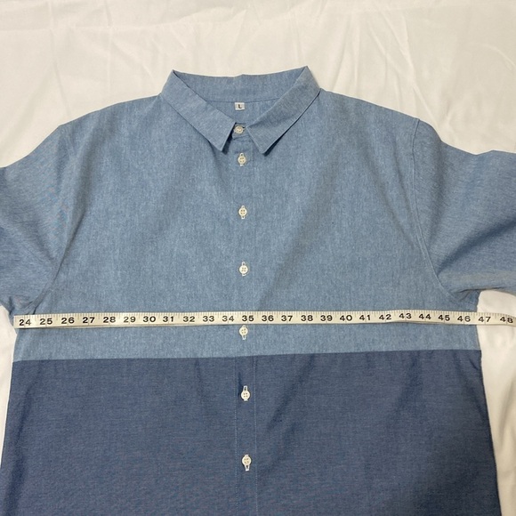 MEN’S BLUE COLOR BLOCK, SHORT SLEEVE CASUAL SHIRT.SIZE-LARGE. - Picture 5 of 12